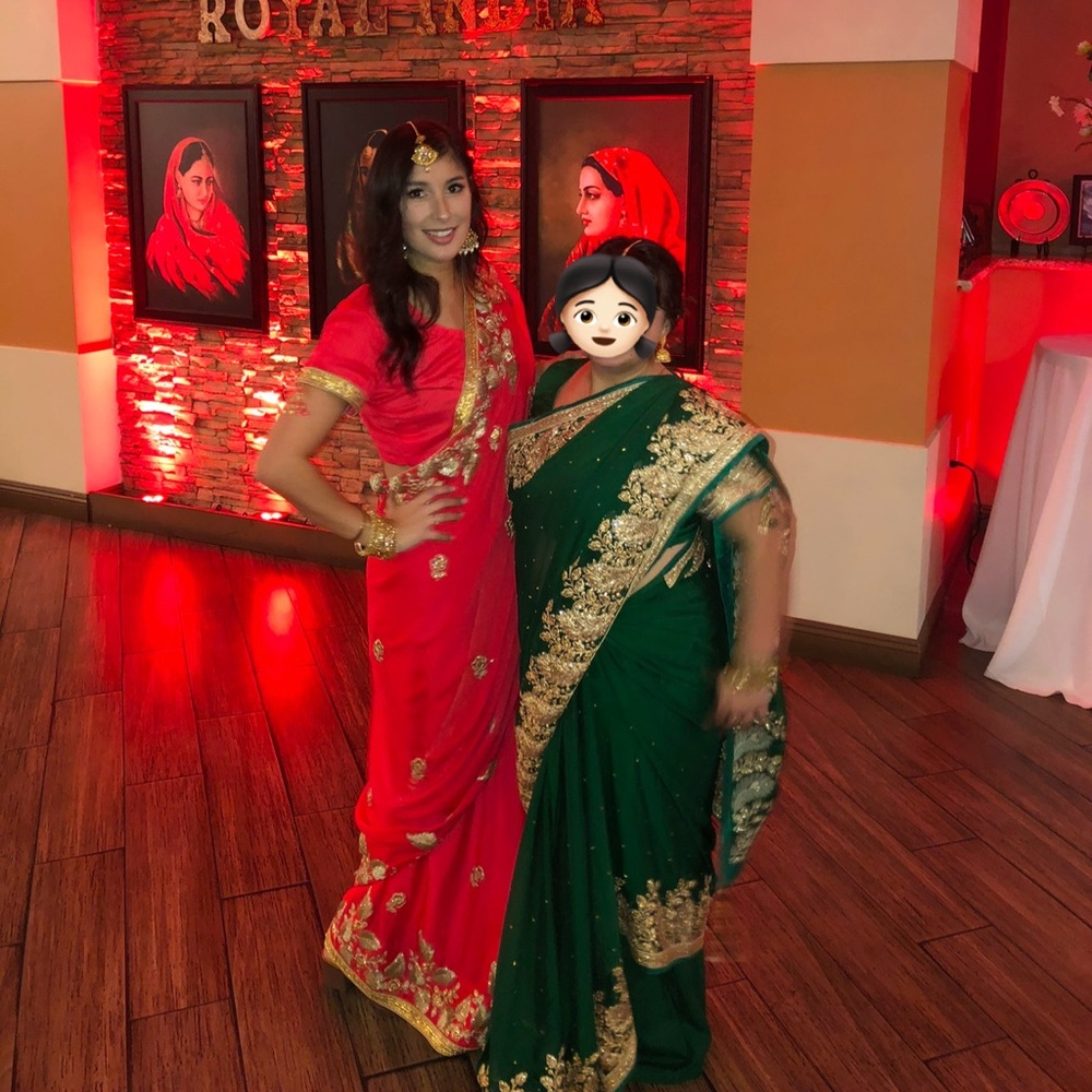 Reddish orange Sari with gold embroidery